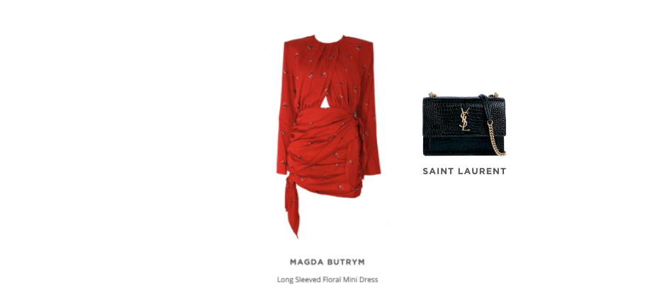 Magda Butrym Long Sleeved Floral Mini Dress with Saint Laurent Bag